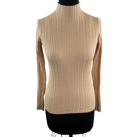 Acne Studios Beige Sweater Cotton Knit Ribbed Turtle Neck Pullover Size Small S - Picture 2 of 8